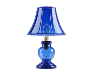 A vibrant blue table lamp