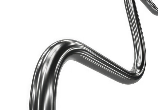 3d icon of abstract shiny metallic curved shape, isolated on transparent background