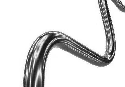 3d icon of abstract shiny metallic curved shape, isolated on transparent background