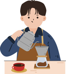 Male Barista Preparing Coffee Vector Illustration