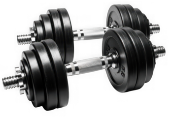 3d icon of pair of black adjustable dumbbells isolated on transparent background