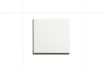 Single square ceramic tile with grout on gray transparent background viewed from top