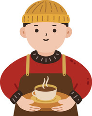 Male Barista Vector Illustration
