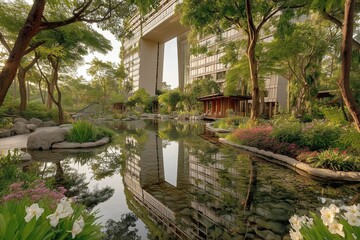 Serene Garden Oasis: Reflections of Urban Harmony