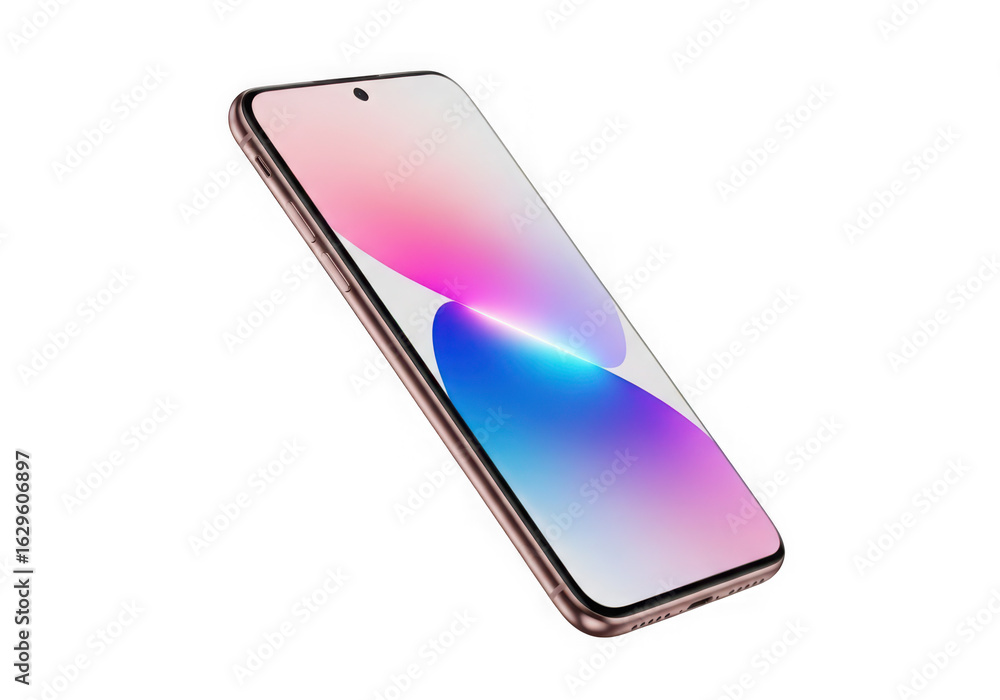 Poster 3d icon of modern smartphone with colorful gradient screen, isolated on transparent background
