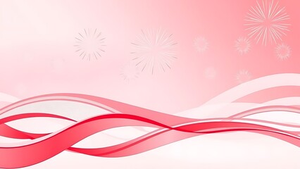 Abstract pink background with flowing red ribbons and festive firework bursts for a celebration concept.