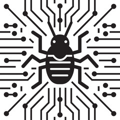 Creepy malware bug crawling across binary code in a digital cyber environment - vector illustration