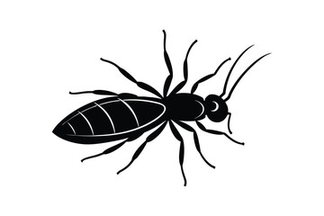Silhouette design illustration of a termite with long antennae and short wings.eps