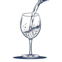 Wine is being poured into a glass isolated on white background