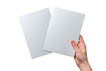 Two blank brochures held by a hand
