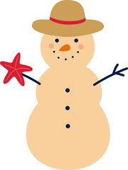 Holiday Beach Snowman flat vector Illustration Design.
Summer Christmas Sand snowman with a straw hat on his head.
Christmas sand snowman isolated.
Transparent background.