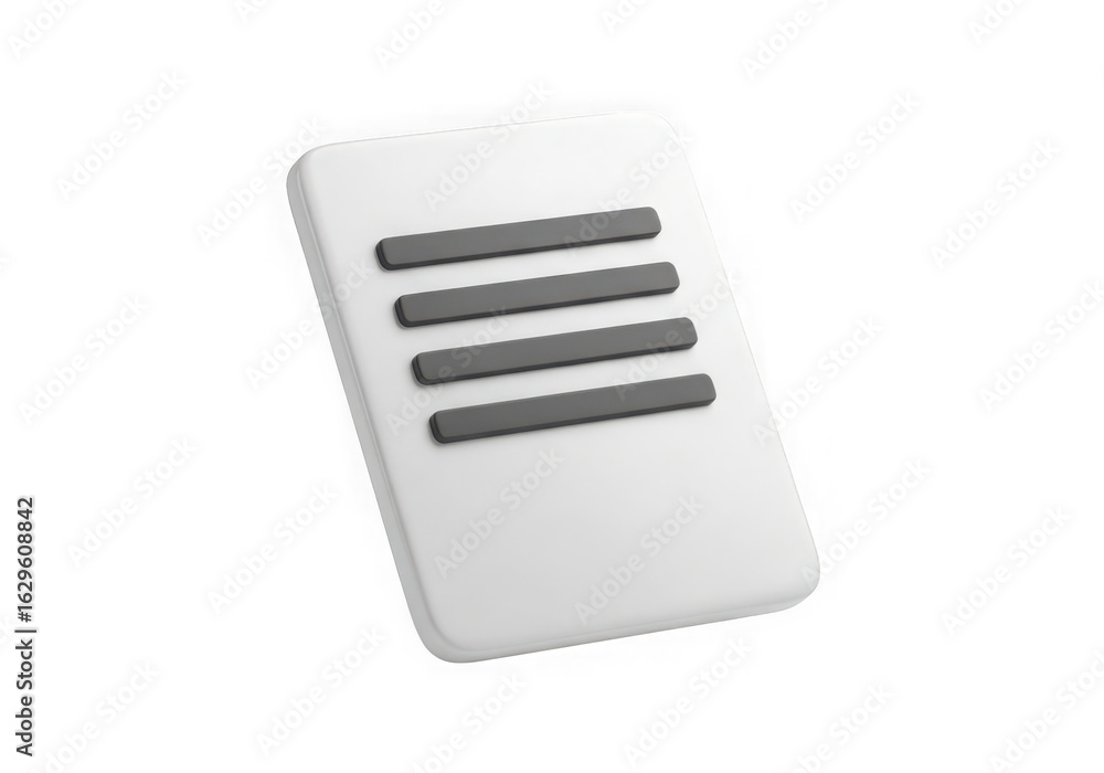Poster 3d icon of a 3d render of a white menu icon with dark gray lines, symbolizing options and navigation