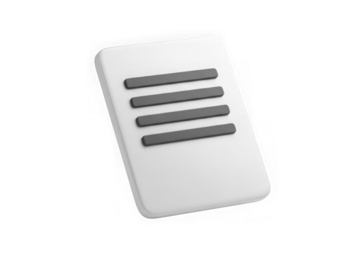 3d icon of a 3d render of a white menu icon with dark gray lines, symbolizing options and navigation, isolated on white isolated on transparent background
