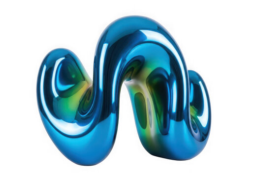 3d icon of abstract blue metallic curved sculpture isolated on transparent background