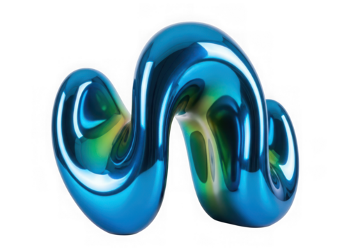 3d icon of abstract blue metallic curved sculpture isolated on transparent background