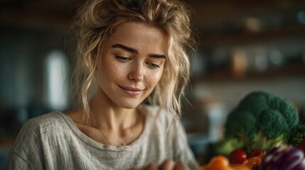 Fototapeta premium woman is chopping vegetables in a kitchen