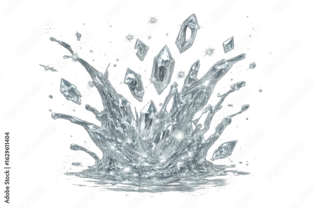 Poster water splashing with ice crystals on a transparent background, creating a refreshing and dynamic vis