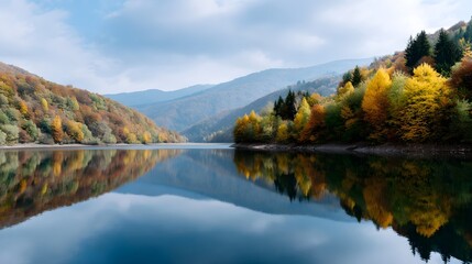 Obraz premium Serene autumn mountain landscape with a calm reflective lake