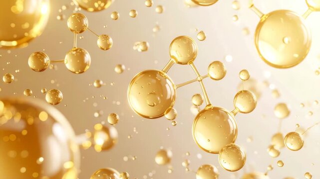 Delicate, golden molecular structures float, gleaming in the light, portraying scientific elegance and innovation in a photorealistic style. This image may depict a moment of scientific discovery.