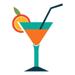 A tropical cocktail glass vector on white background.