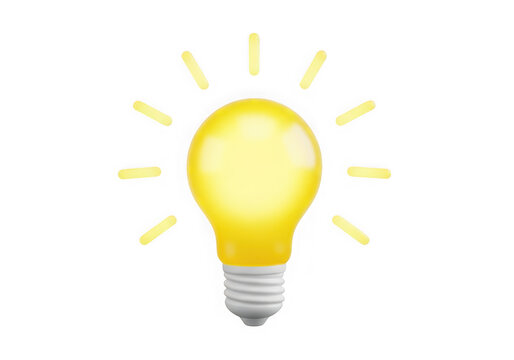 3d icon of bright yellow light bulb symbolizing a new idea, isolated on transparent background