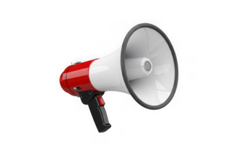 3d icon of red and white megaphone isolated on transparent background
