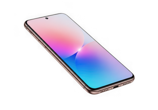 3d icon of modern smartphone with a colorful gradient screen, tilted perspective, isolated on transparent background