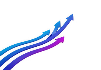 3d icon of multiple colorful arrows pointing upwards, representing growth, progress, and success in business and finance isolated on transparent background