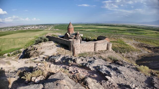 Khor Virap is an Armenian monastery located in the Ararat plain in Armenia, near the border with Turkey, about 8 kilometers south of Artashat, Ararat Province, overlooking Mount Ararat