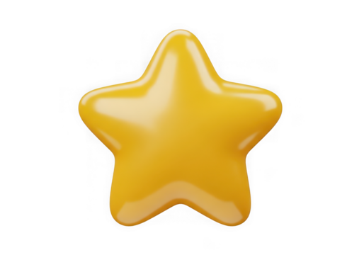 3d icon of shiny glossy yellow star shape isolated on transparent background