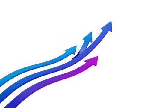 3d icon of multiple colorful arrows pointing upwards, representing growth, progress, and success in business and finance isolated on transparent background