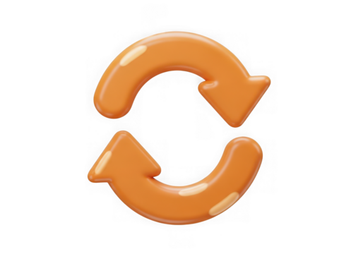 3d icon of orange circular arrows indicating refresh, repeat, or cycle isolated on transparent background