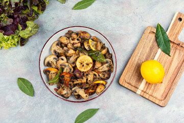 Cooked mushrooms on table.