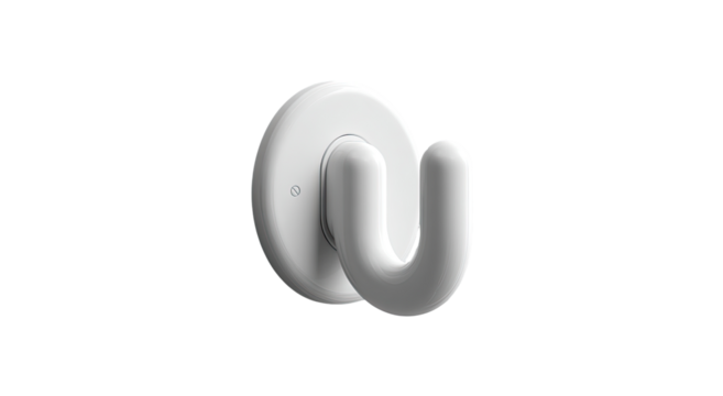 White adhesive hook, circular base, curved design