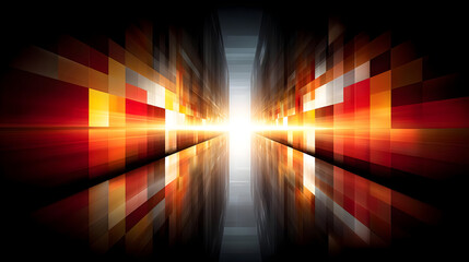 system in vibrant glitch effect and random light explosions in digital space