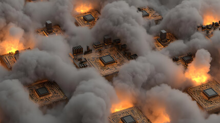 of AI circuits floating through glowing clouds of compressed digital matter