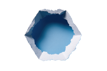 A light-blue, paper-cut hex