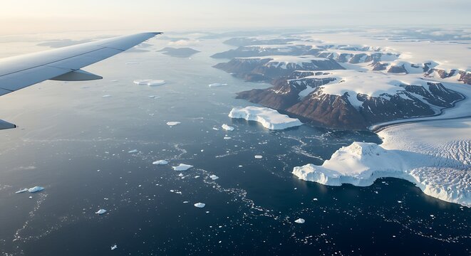 Greenland Icebergs From Above: Aerial View of Arctic Landscape