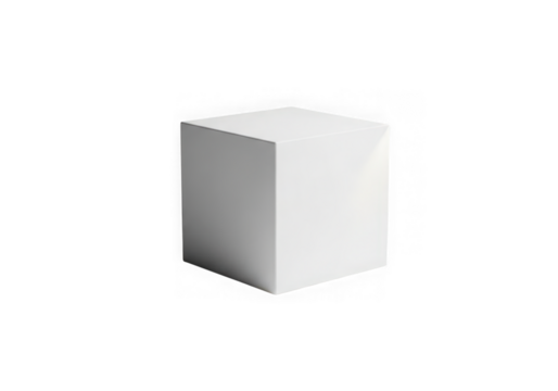 3d icon of a perfect white cube sits isolated on a transparent background, representing a simple, clean, and minimalist geometric form