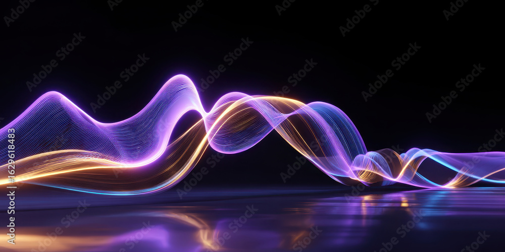 Poster illuminated sound waves: a dynamic visualization of light-based sound waves, bathed in vibrant hues,