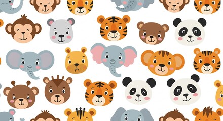 Obraz premium キュートな動物たちのイラスト背景 魅力的な動物フェイス集