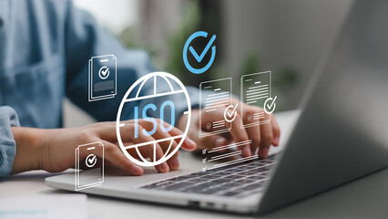User working on ISO certification with verified documents and checklist interface, representing...