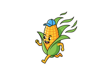 Playful Cartoon Character Representing Corn Running Energetically with a Cap