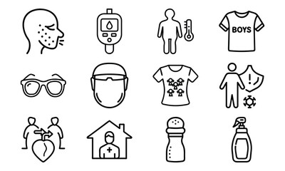 Health, Hygiene, and Family Care Icon Set – Medical, Wellness, and Personal Protection Vector Illustrations for Kids, Adults, and Home Use

