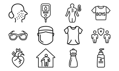 Health, Hygiene, and Family Care Icon Set – Medical, Wellness, and Personal Protection Vector Illustrations for Kids, Adults, and Home Use

