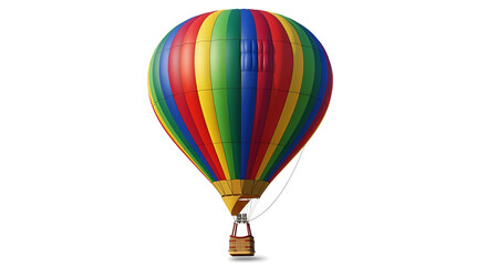Naklejka premium A vibrant hot air balloon with colorful stripes isolated against a plain white background in studio shot