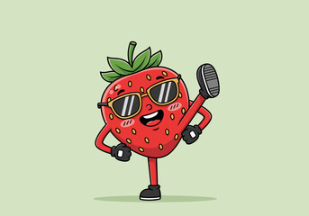 Playful Cartoon Strawberry Character Wearing Sunglasses and Dancing with Joyful Expression