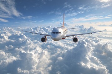 Fototapeta premium vibrant airplane flying clouds blue sky travel aesthetic 