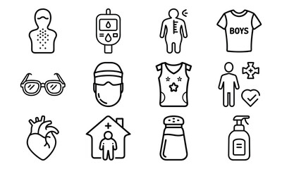 Health, Hygiene, and Family Care Icon Set – Medical, Wellness, and Personal Protection Vector Illustrations for Kids, Adults, and Home Use

