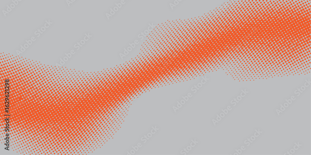 Poster orange halftone abstract png on dark background with glitch texture and grid.